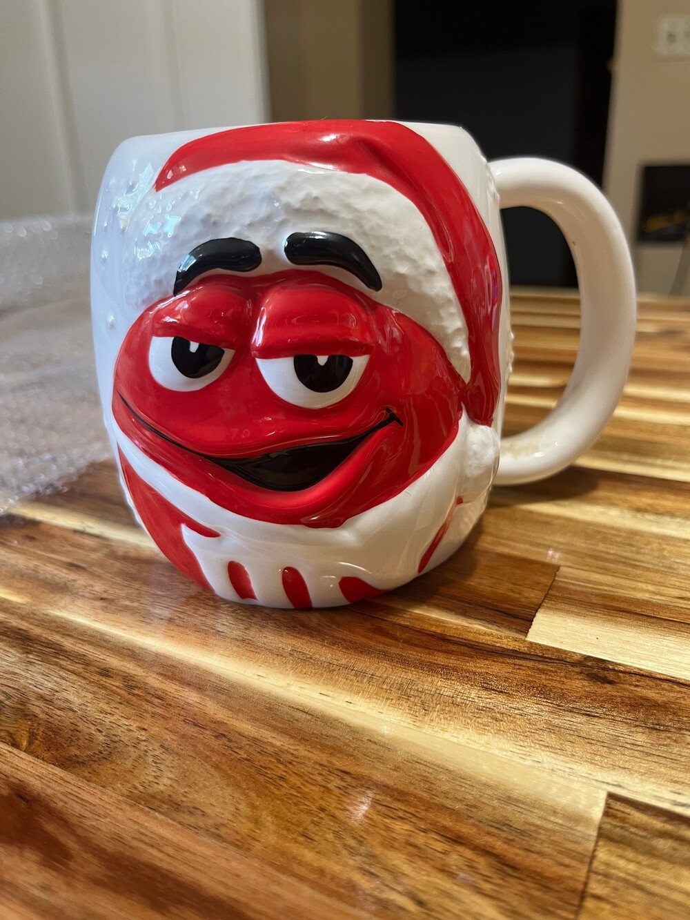 Galerie Red M&M Ceramic Mug Hand Wash Only 3D Character Face Santa Hat